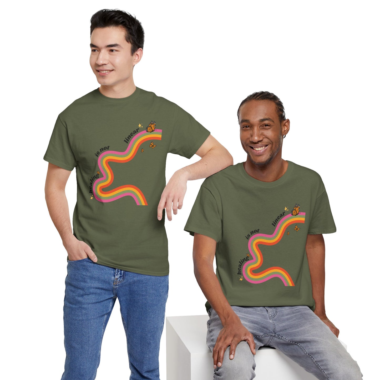 "Healing is not linear" Retro Rainbow Unisex T-Shirt
