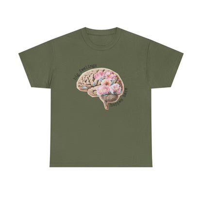 "Big Feelings Happen Here" Floral Brain Unisex T-Shirt