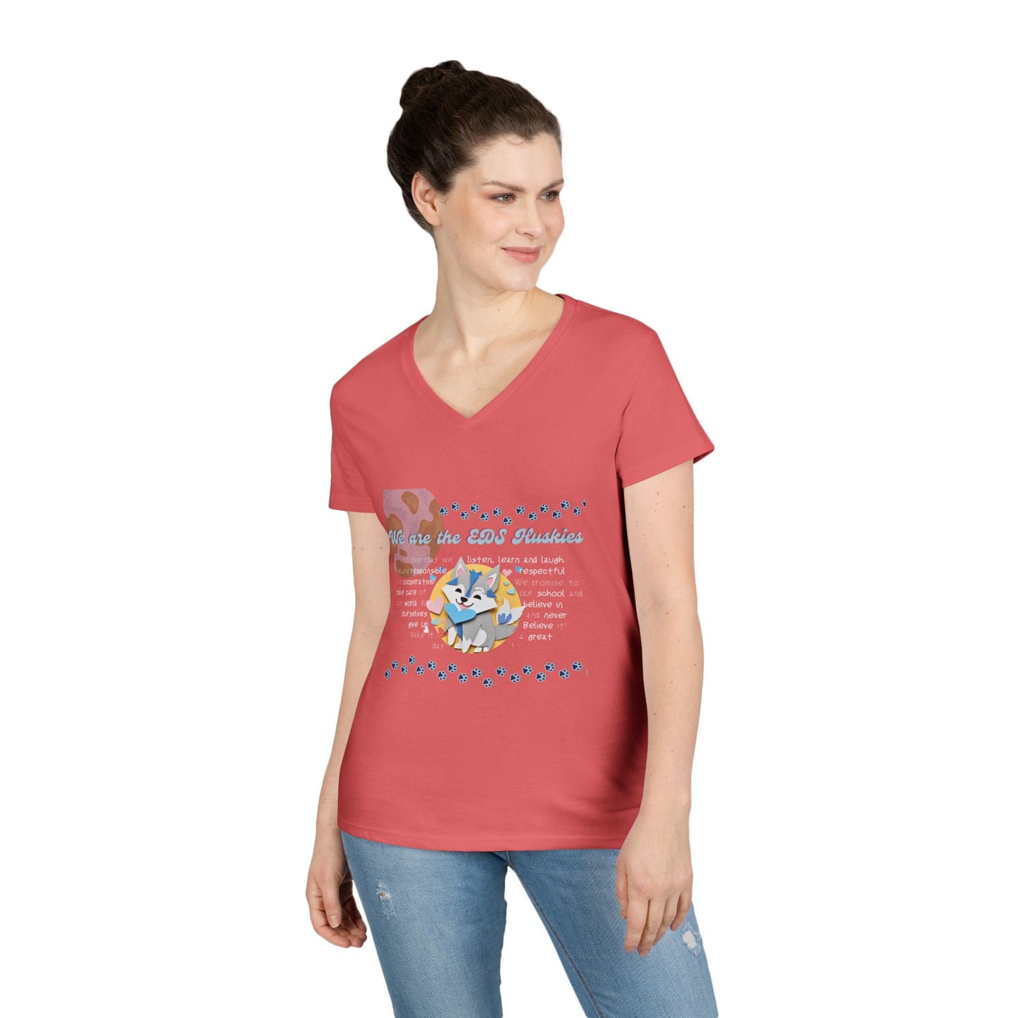 EDS Pledge Ladies' V-Neck T-Shirt (Baby Blue/White Logo)