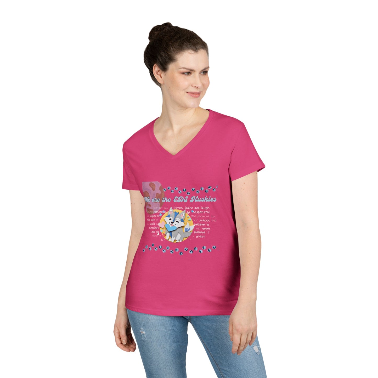 EDS Pledge Ladies' V-Neck T-Shirt (Baby Blue/White Logo)