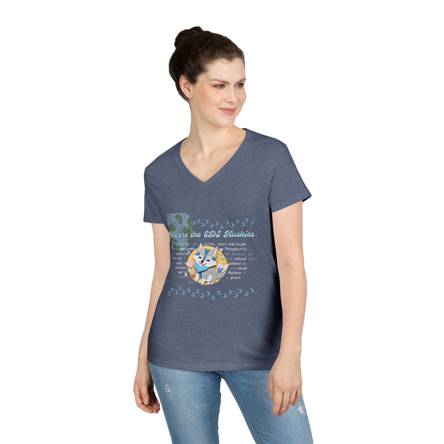 EDS Pledge Ladies' V-Neck T-Shirt (Baby Blue/White Logo)