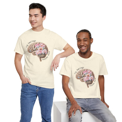 "Big Feelings Happen Here" Floral Brain Unisex T-Shirt