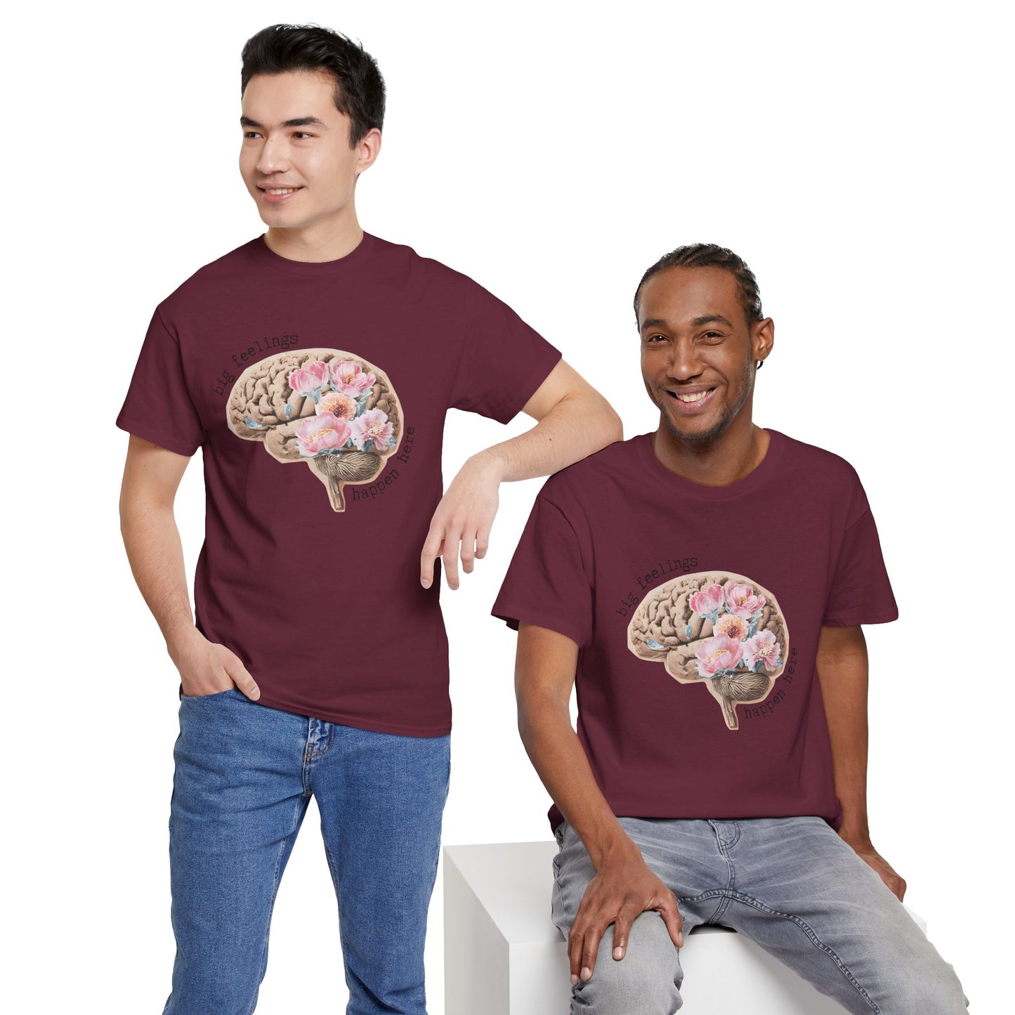 "Big Feelings Happen Here" Floral Brain Unisex T-Shirt