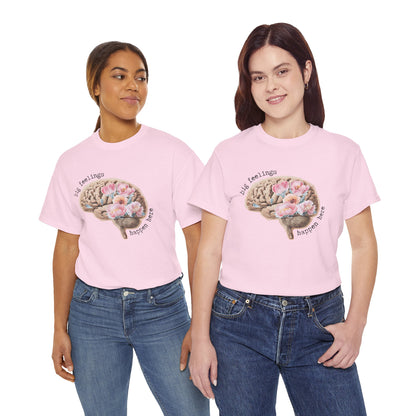 "Big Feelings Happen Here" Floral Brain Unisex T-Shirt