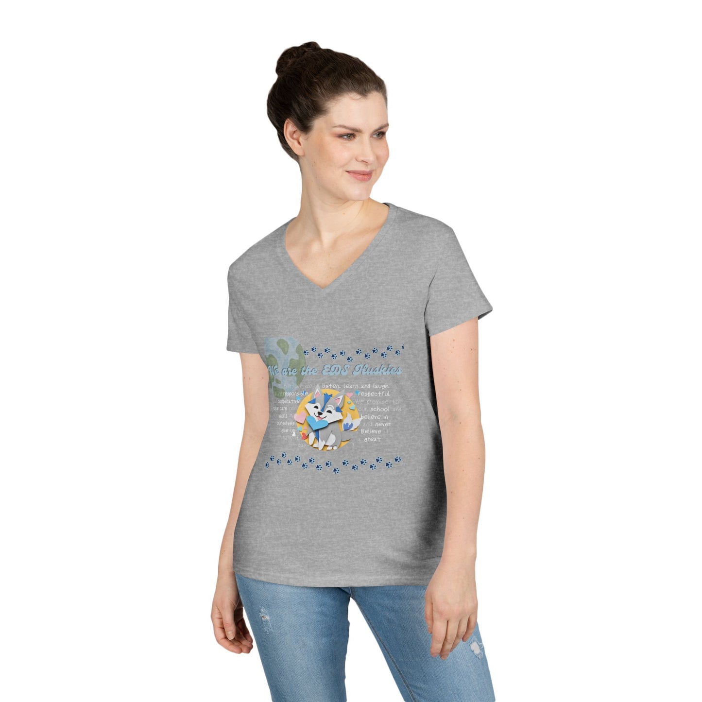 EDS Pledge Ladies' V-Neck T-Shirt (Baby Blue/White Logo)