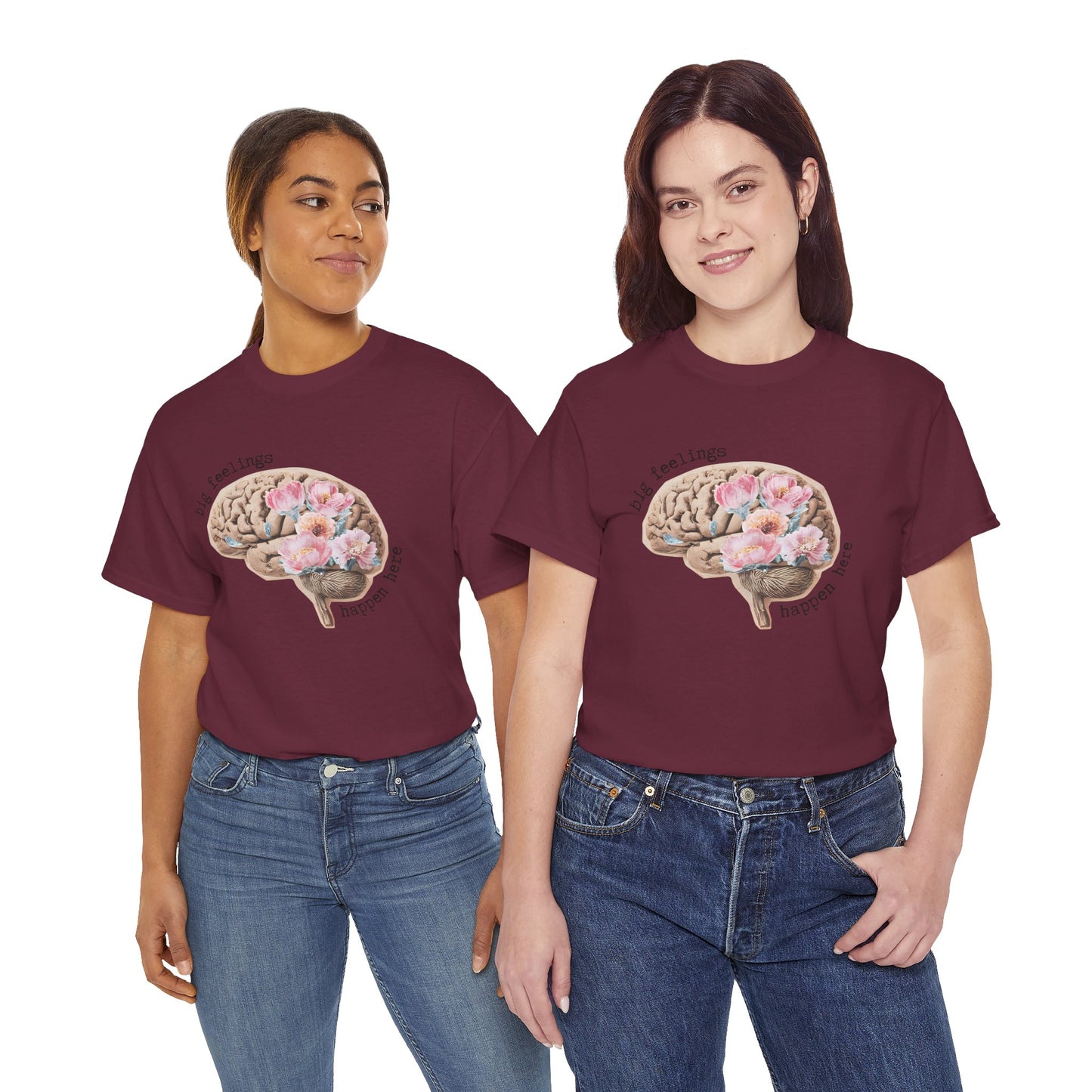 "Big Feelings Happen Here" Floral Brain Unisex T-Shirt