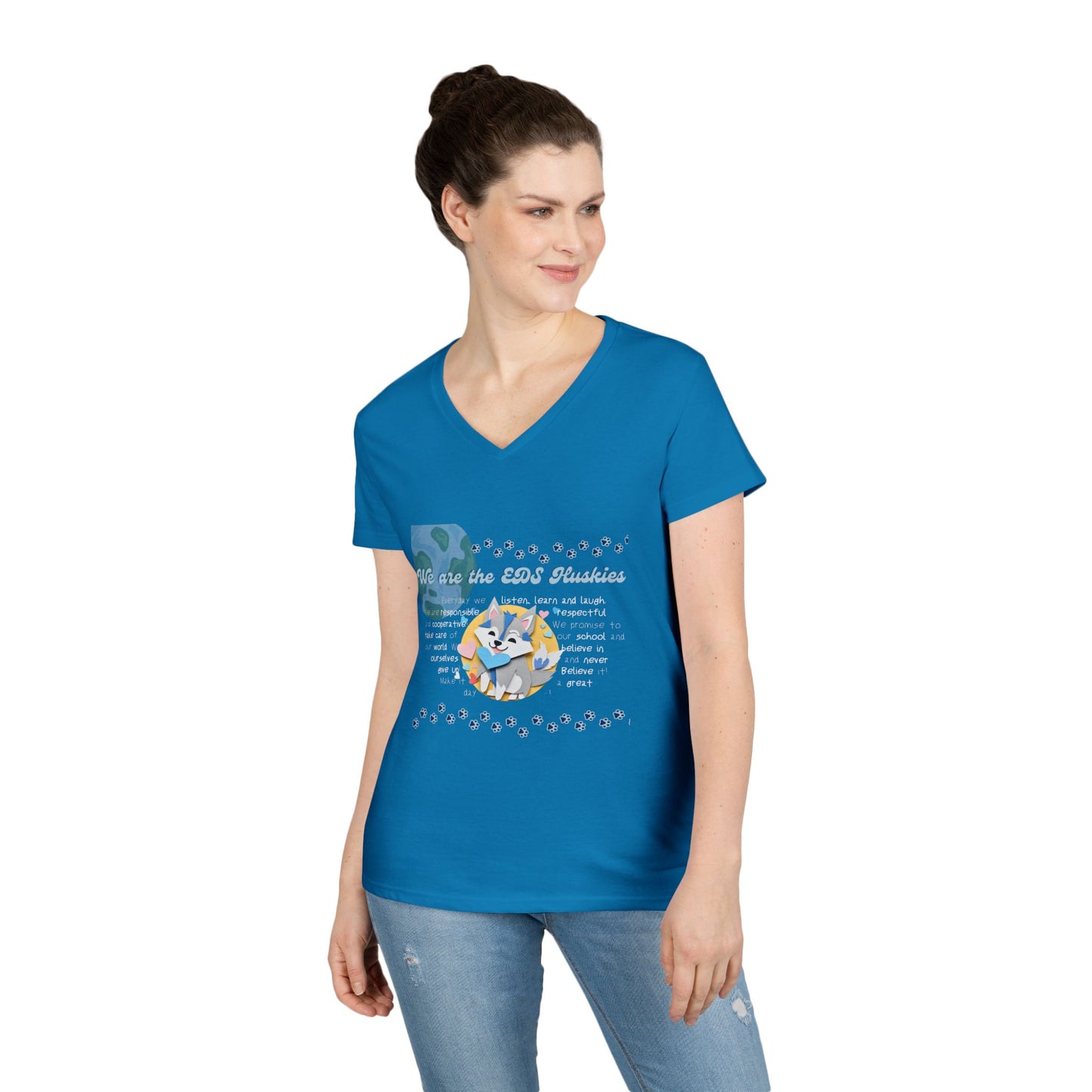 EDS Pledge Ladies' V-Neck T-Shirt (Baby Blue/White Logo)