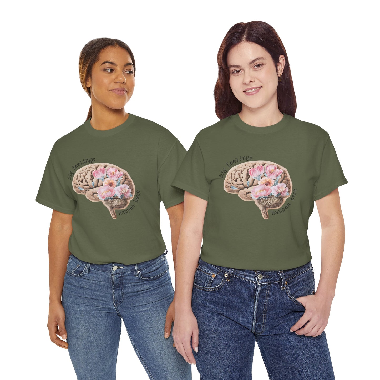 "Big Feelings Happen Here" Floral Brain Unisex T-Shirt