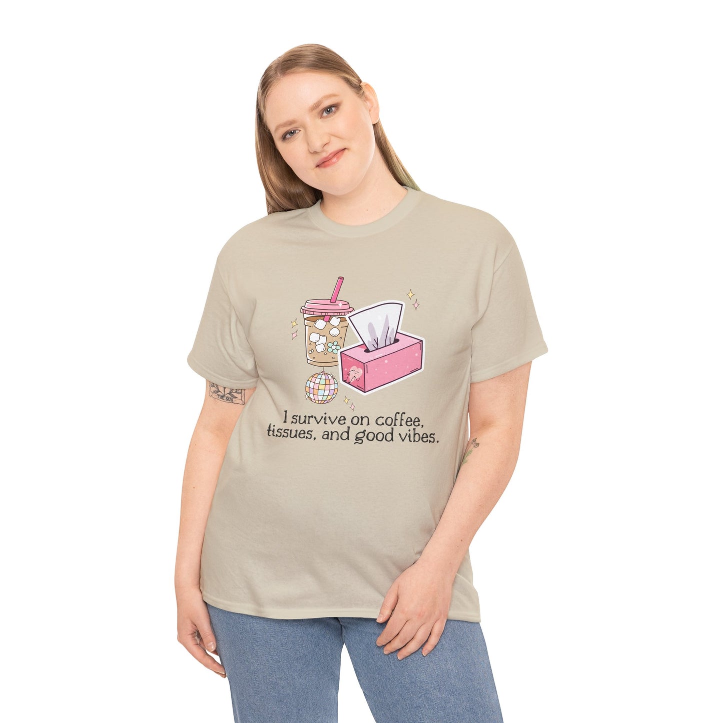 "I survive on coffee, tissues, and good vibes" Unisex T-Shirt