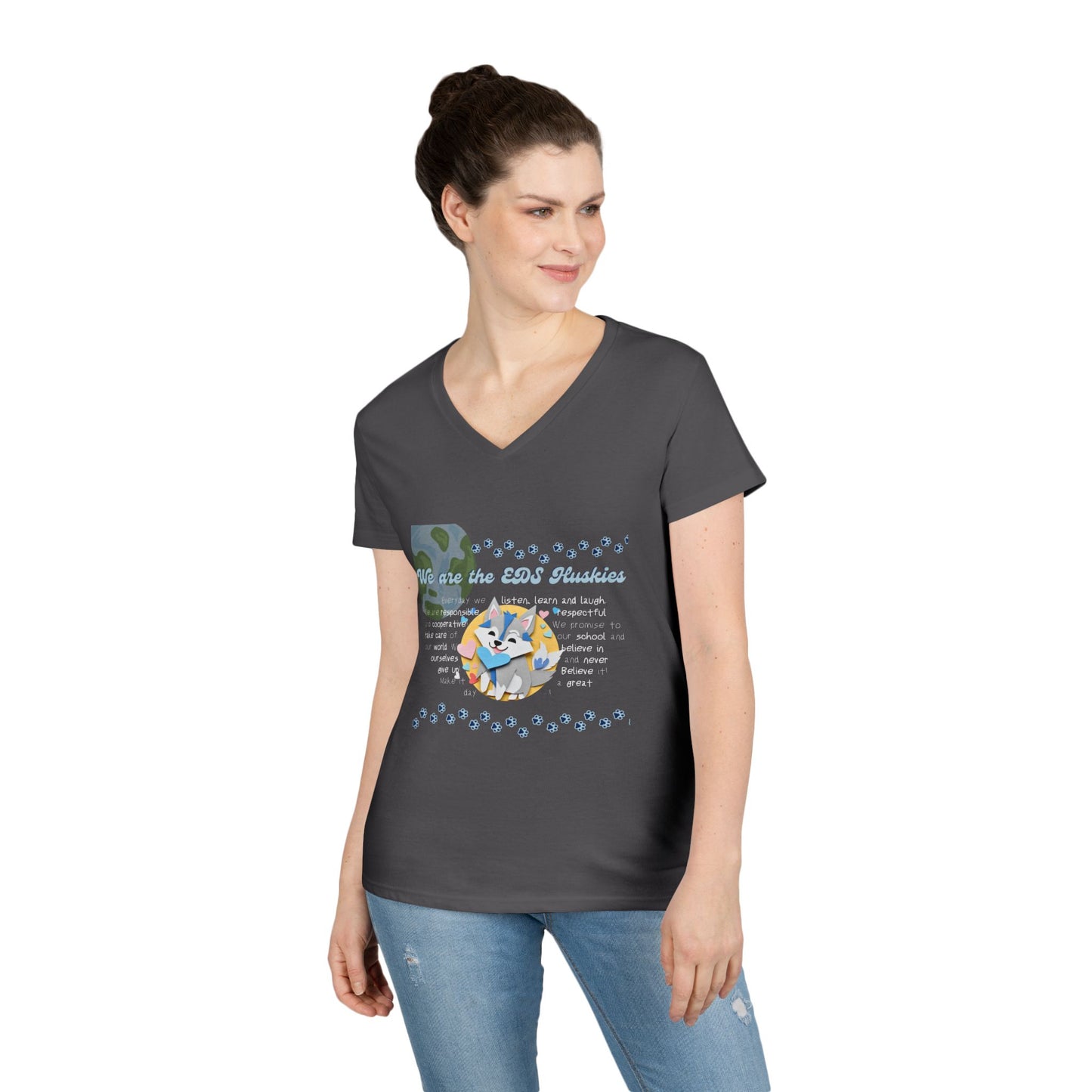 EDS Pledge Ladies' V-Neck T-Shirt (Baby Blue/White Logo)