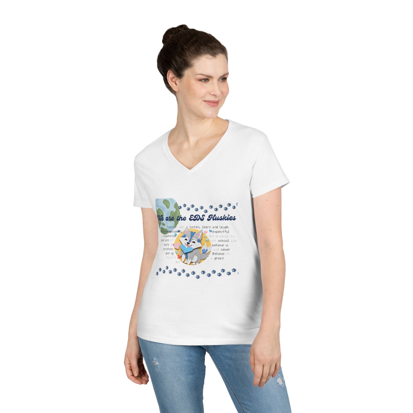 EDS Pledge Ladies' V-Neck T-Shirt (Navy & Baby Blue Logo)