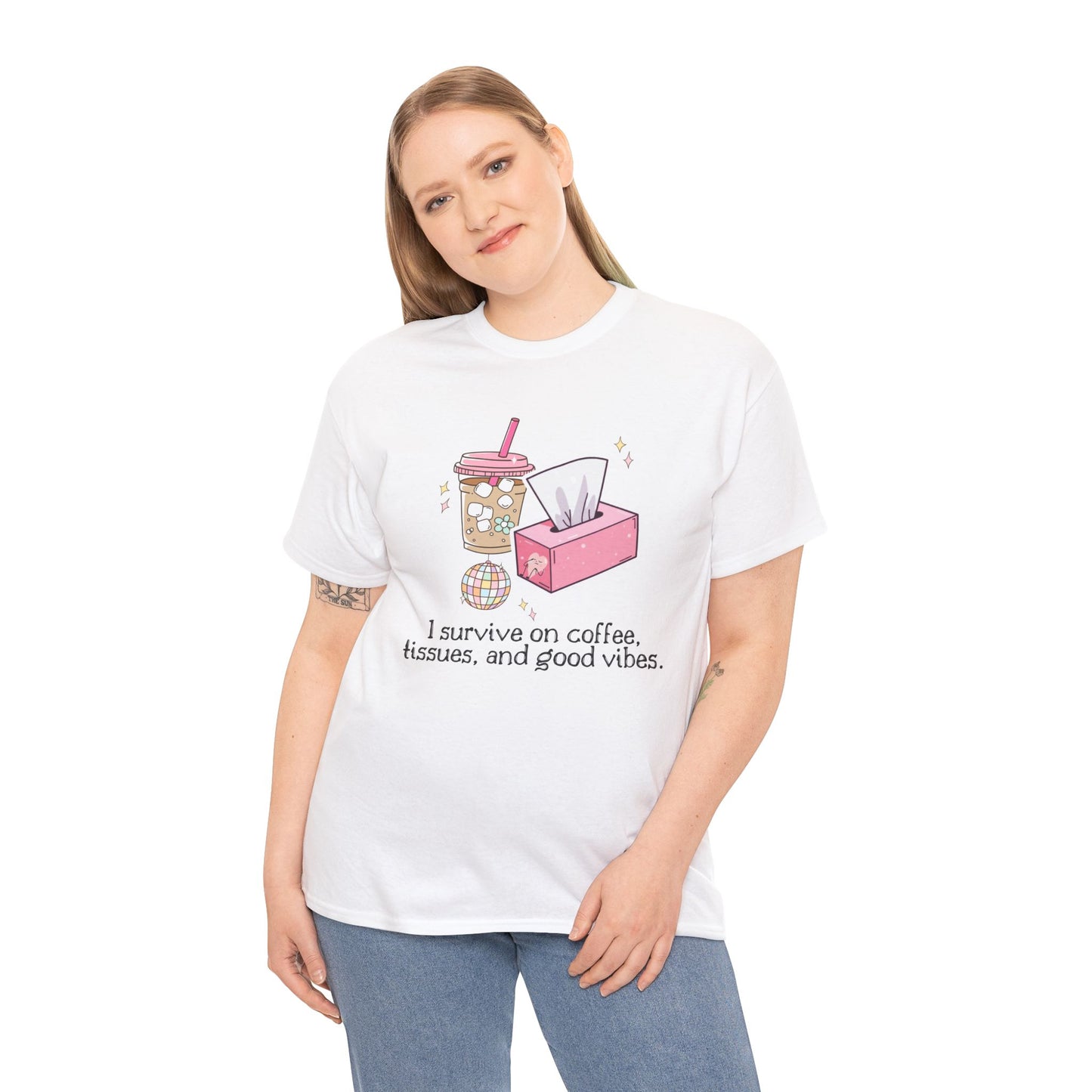 "I survive on coffee, tissues, and good vibes" Unisex T-Shirt