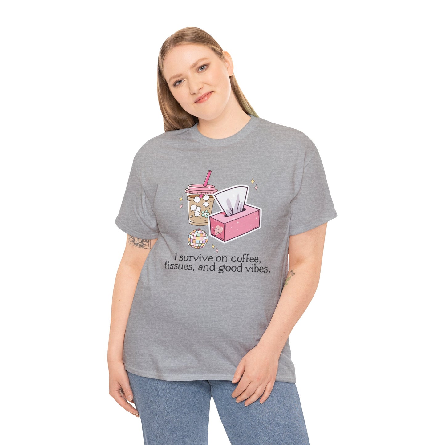 "I survive on coffee, tissues, and good vibes" Unisex T-Shirt