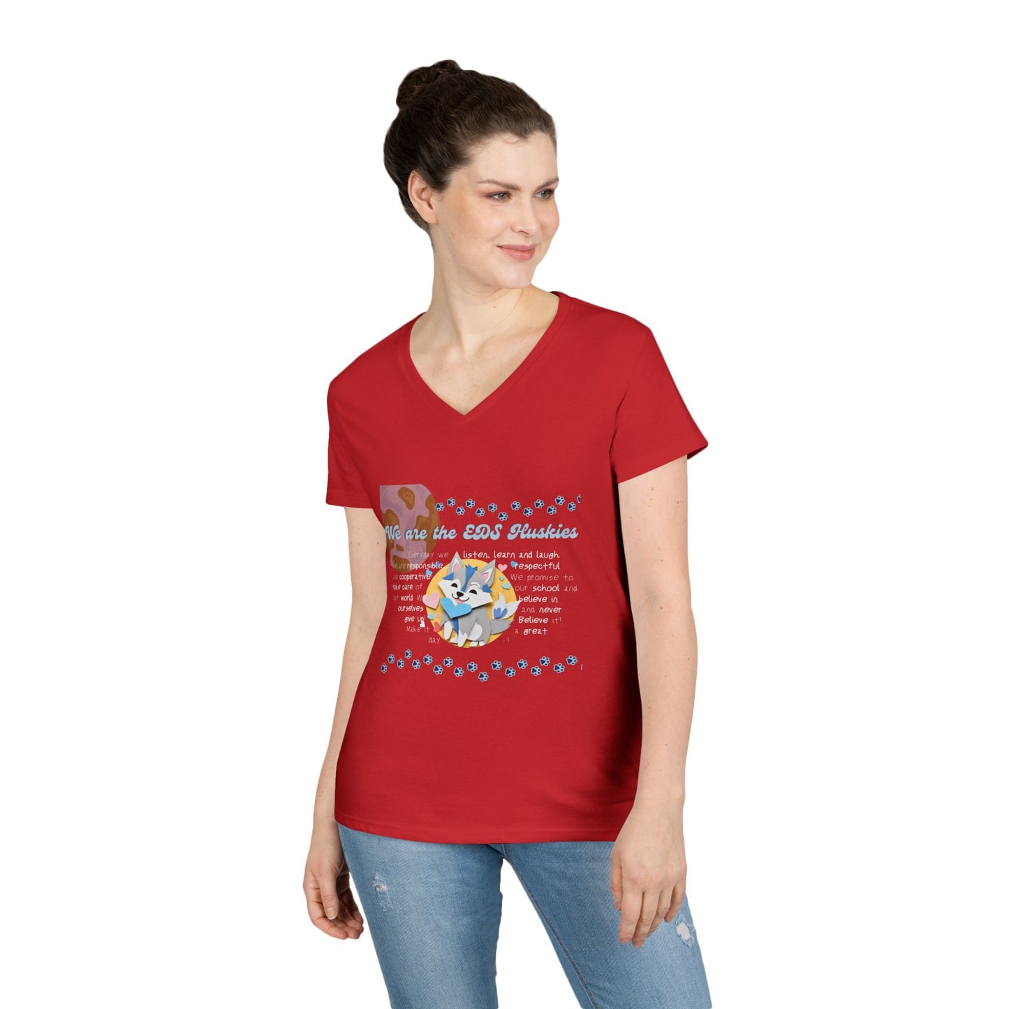 EDS Pledge Ladies' V-Neck T-Shirt (Baby Blue/White Logo)