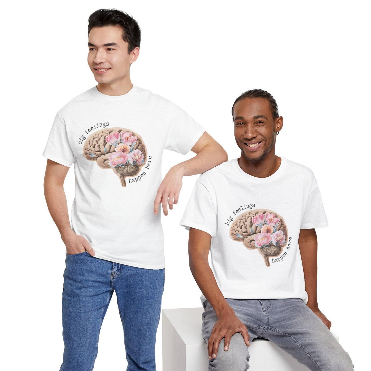 "Big Feelings Happen Here" Floral Brain Unisex T-Shirt