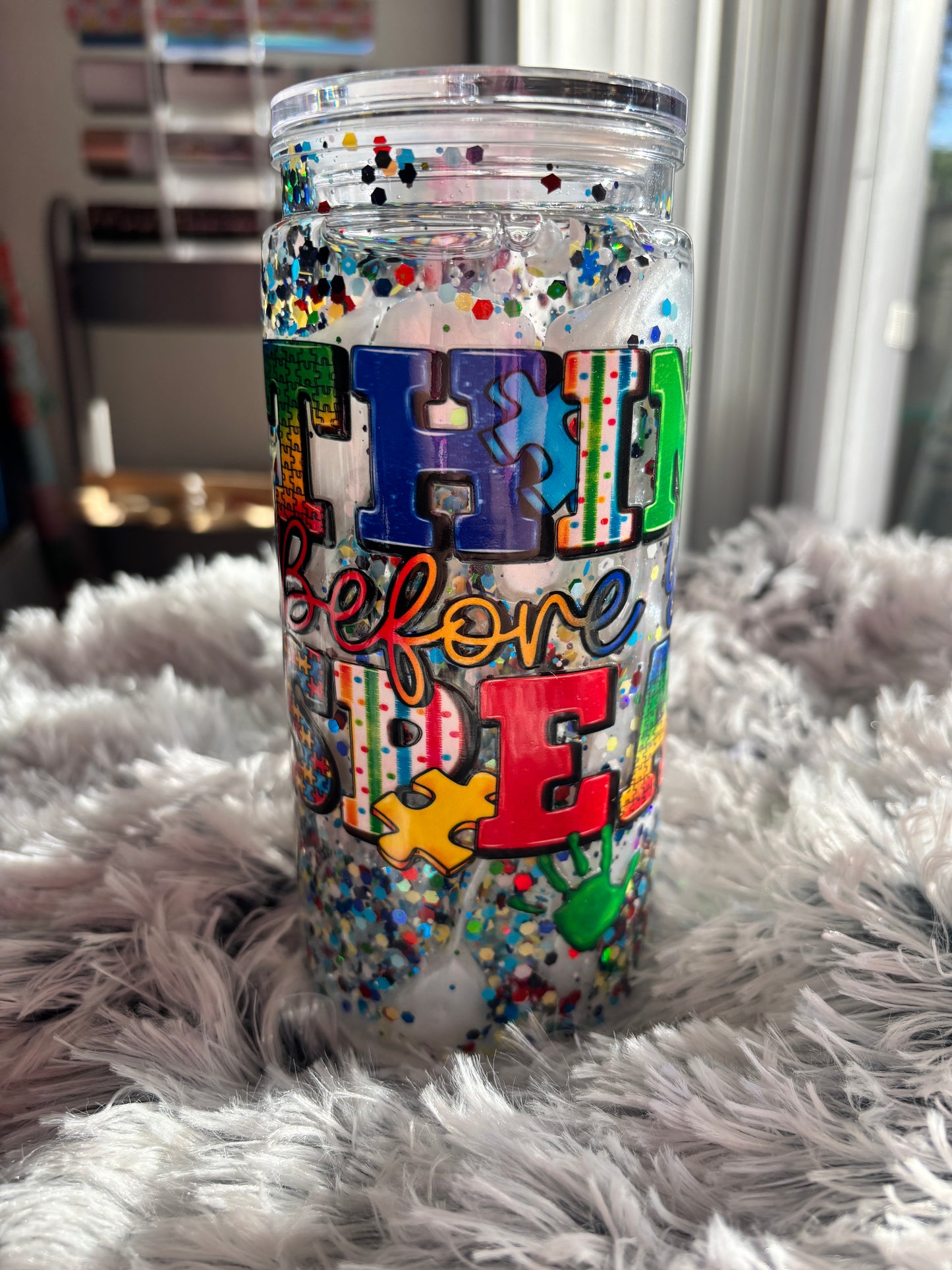 Think Before You Speak Autism Snowglobe Lava Tumbler (16oz)