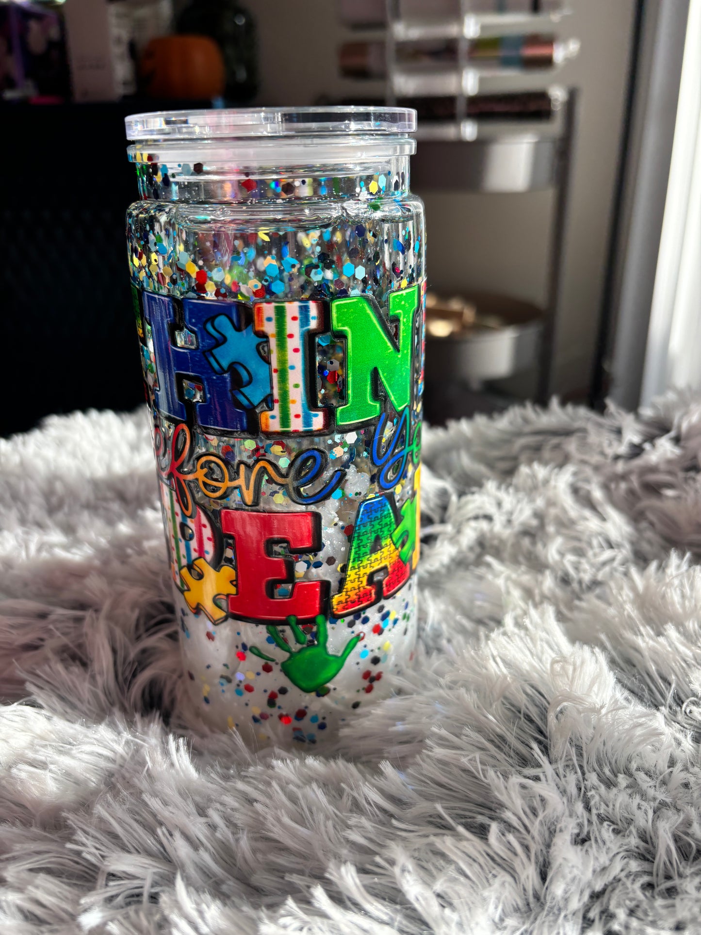 Think Before You Speak Autism Snowglobe Lava Tumbler (16oz)