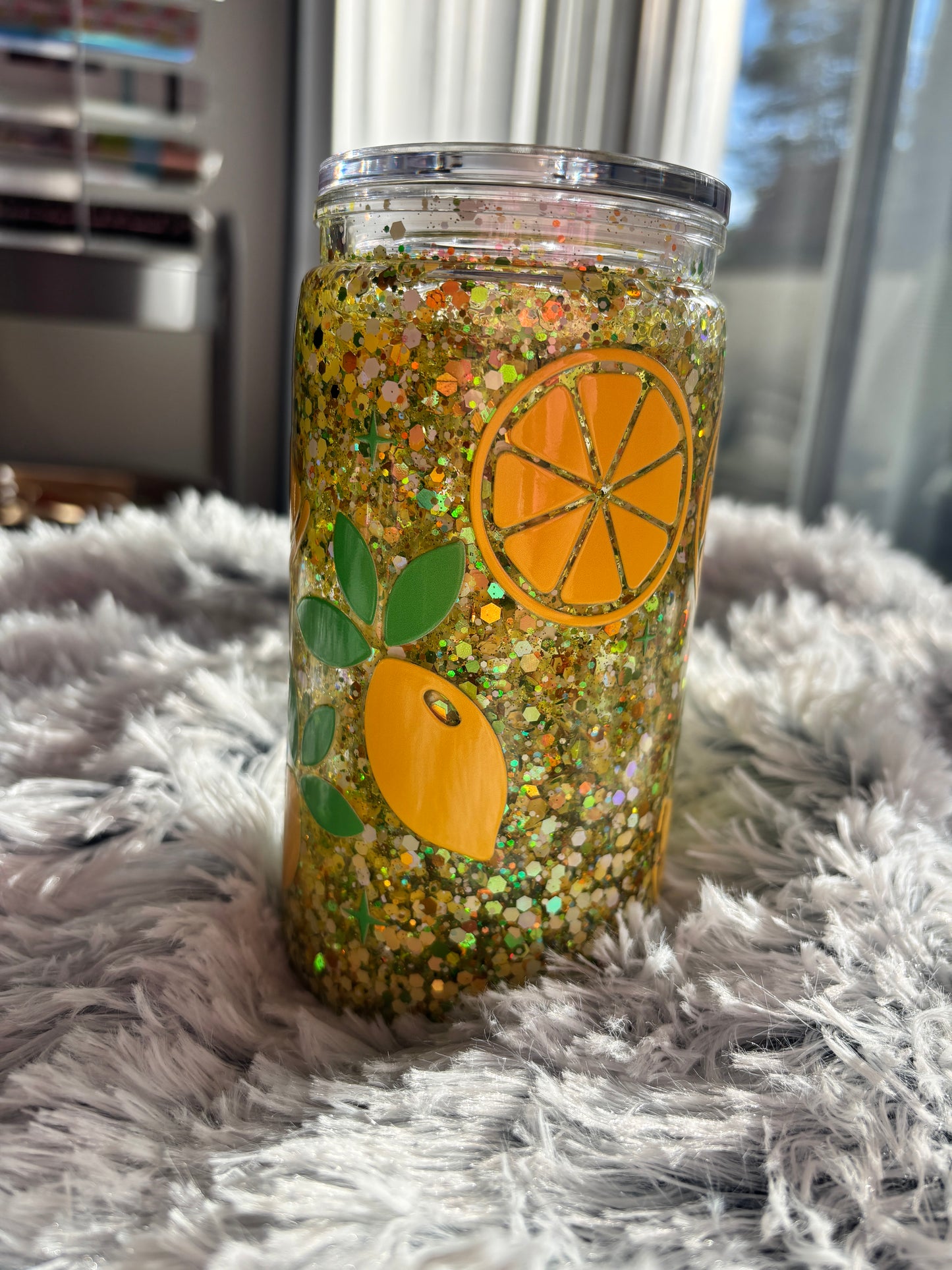 Lemon Snowglobe Glitter Tumbler (16oz)