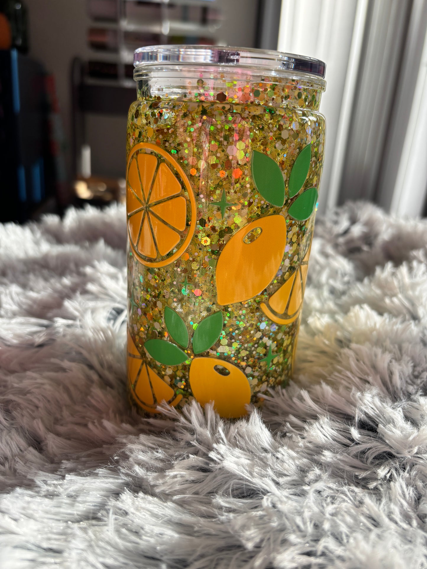 Lemon Snowglobe Glitter Tumbler (16oz)