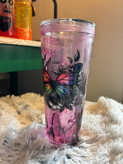 Butterfly Rainbow Lava Snowglobe Tumbler (24oz)