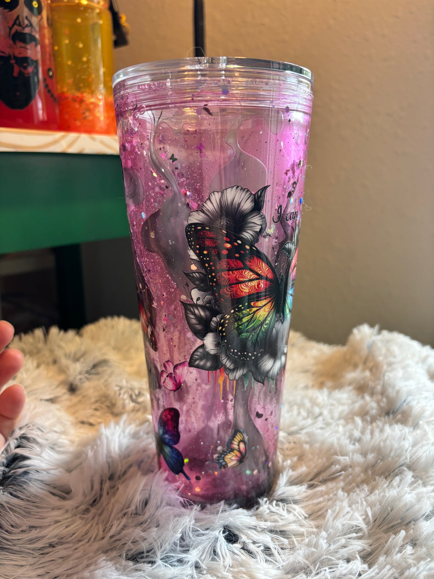 Butterfly Rainbow Lava Snowglobe Tumbler (24oz)