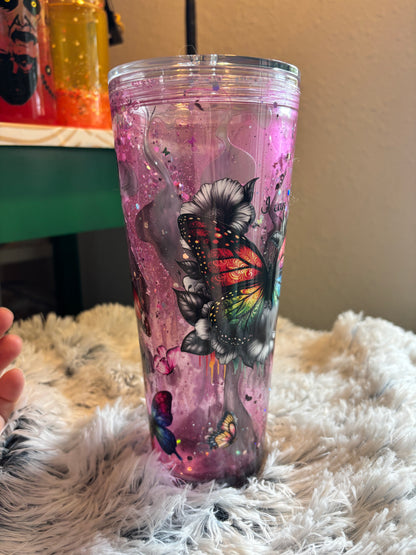 Butterfly Rainbow Lava Snowglobe Tumbler (24oz)