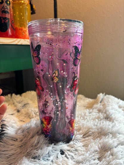 Butterfly Rainbow Lava Snowglobe Tumbler (24oz)