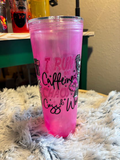 Coffee & Chaos Snowglobe Catseye Tumbler (24oz)