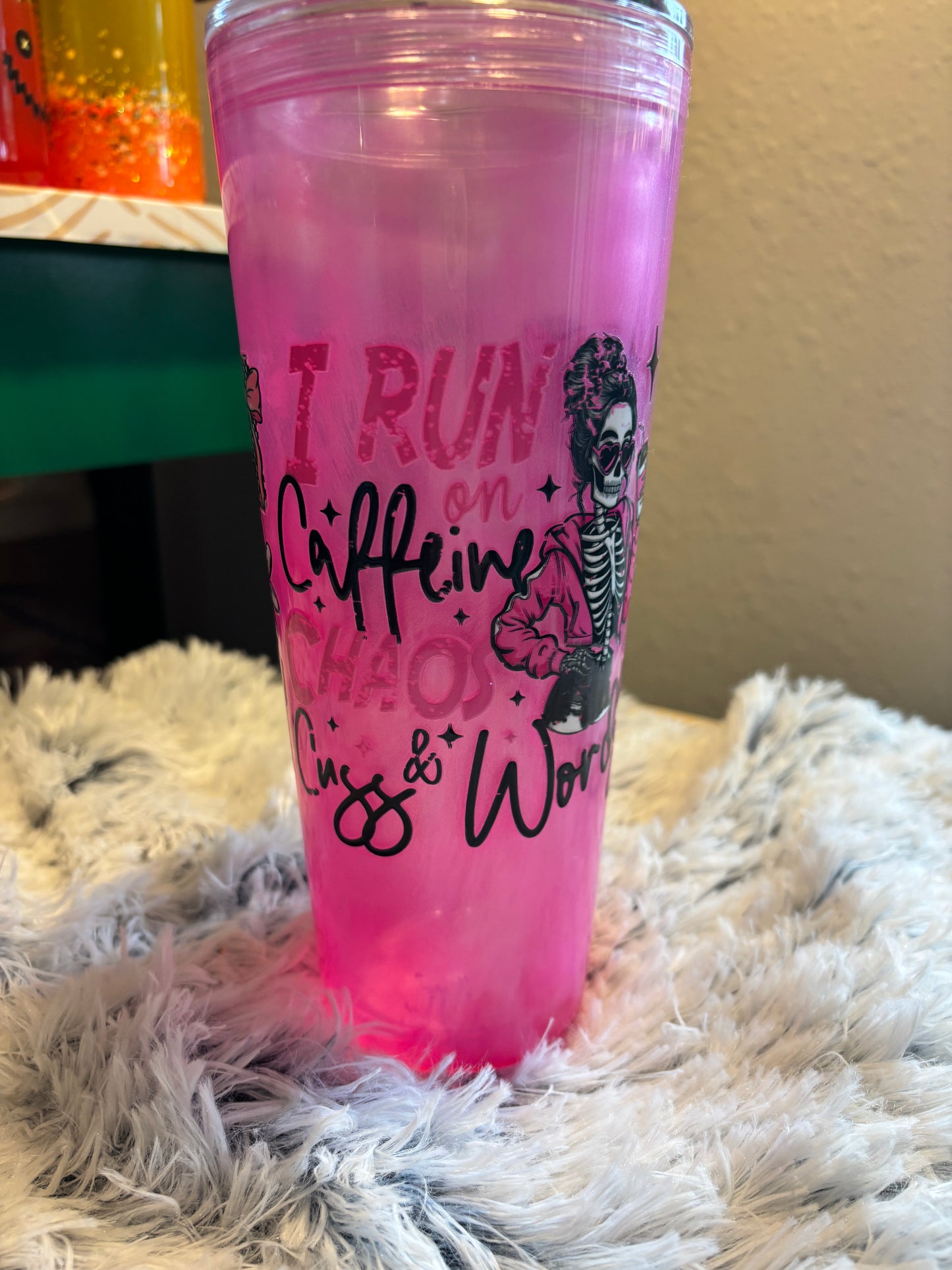 Coffee & Chaos Snowglobe Catseye Tumbler (24oz)