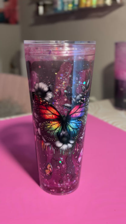 Butterfly Rainbow Lava Snowglobe Tumbler (24oz)