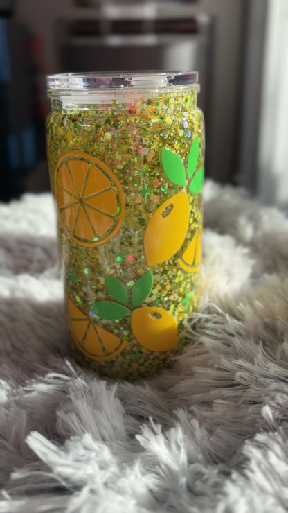 Lemon Snowglobe Glitter Tumbler (16oz)